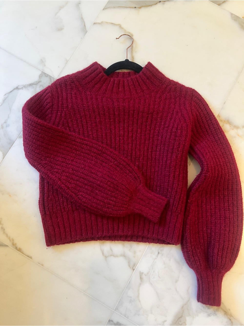 Doen Ribbed Mock Neck Sweater in Deep Berry